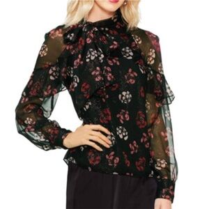 Vince Camuto Floral Tie Neck Blouse Size M
